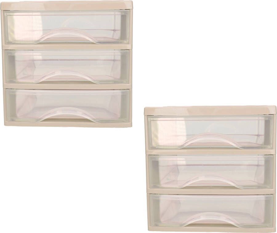 PLASTICFORTE ladeblokje bureau organizer 2x 3 lades transparant taupe L18 x B21 x H17 cm