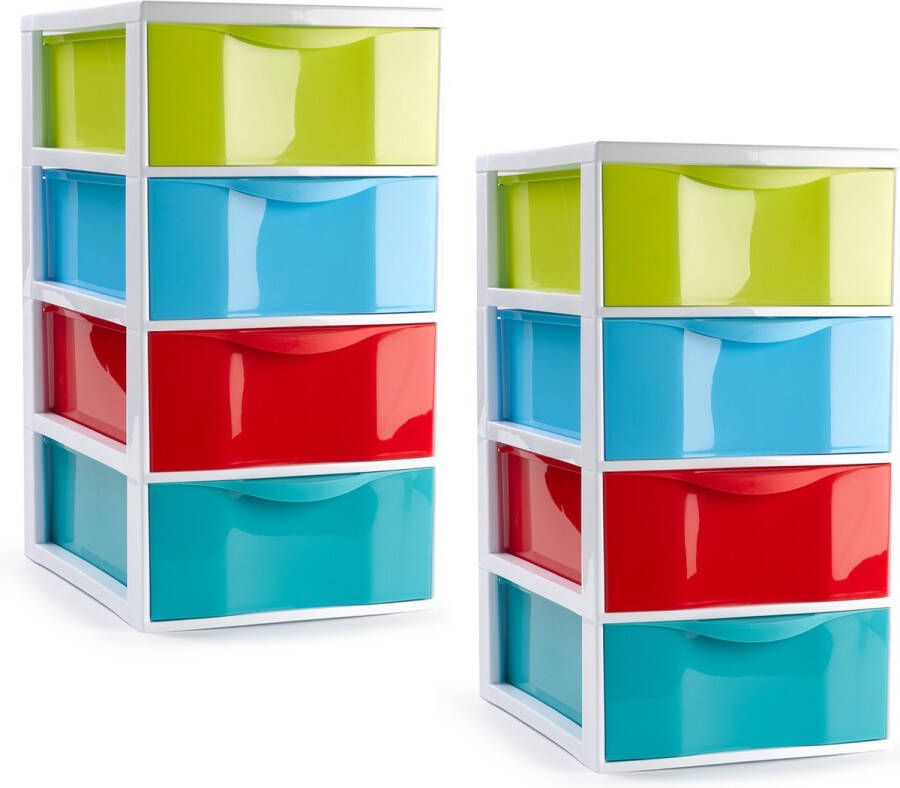 PLASTICFORTE ladeblokje bureau organizer 2x 4 lades multi kleuren L18 x B25 x H33 cm