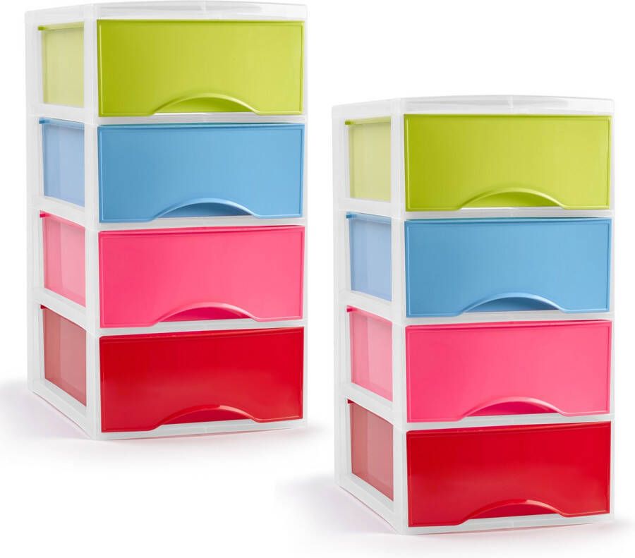 PLASTICFORTE ladeblokje bureau organizer 2x 4 lades multi kleuren L26 x B36 x H49 cm