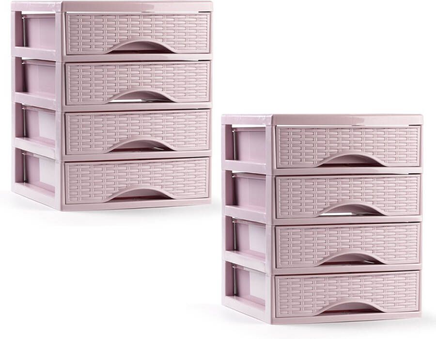 PLASTICFORTE ladeblokje bureau organizer 2x 4 lades roze L18 x B21 x H23 cm