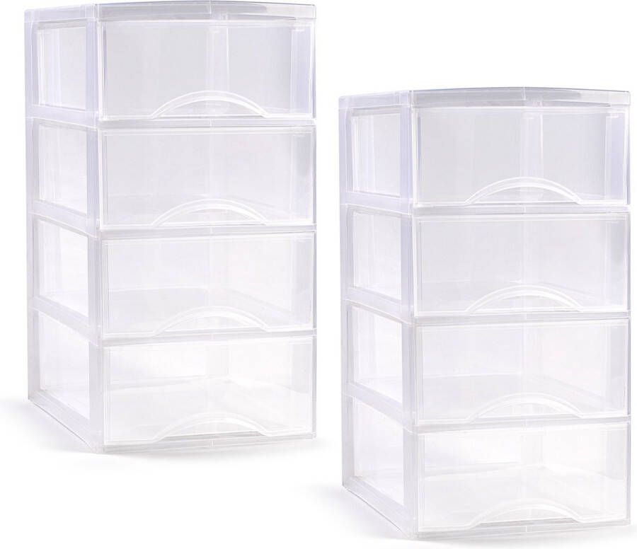 PLASTICFORTE ladeblokje bureau organizer 2x 4 lades transparant L26 x B37 x H49 cm