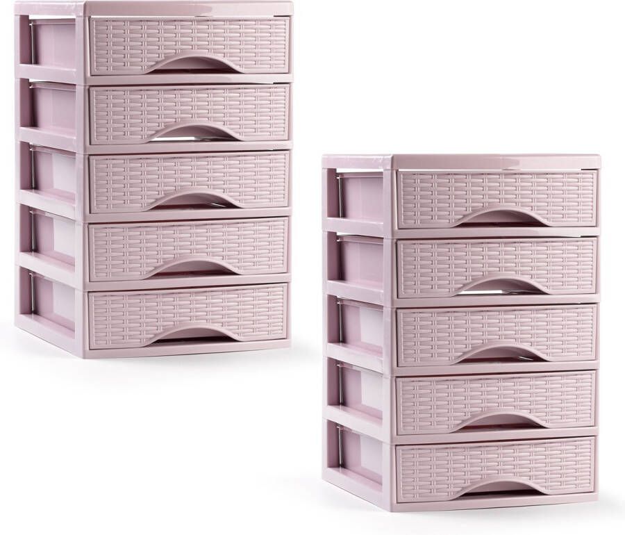 PLASTICFORTE ladeblokje bureau organizer 2x 5 lades roze L18 x B21 x H28 cm