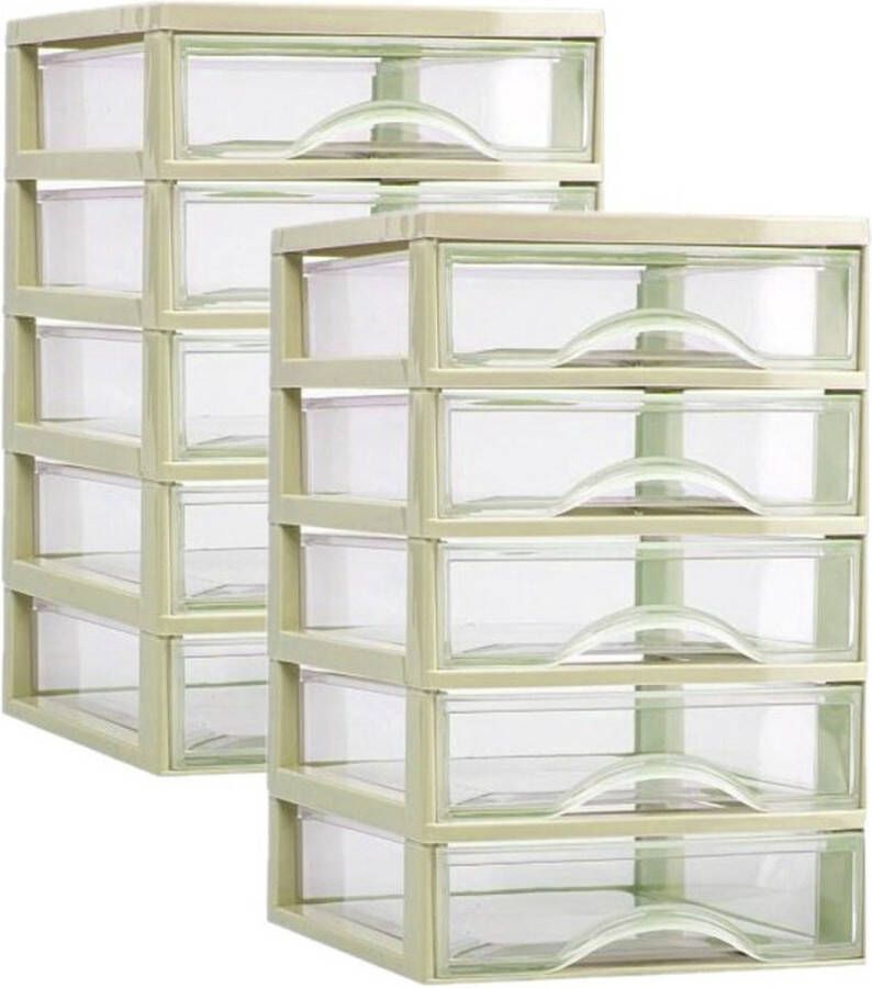 PLASTICFORTE Ladeblokje bureau organizer 2x lades beige transparant L18 x B21 x H28 cm plastic