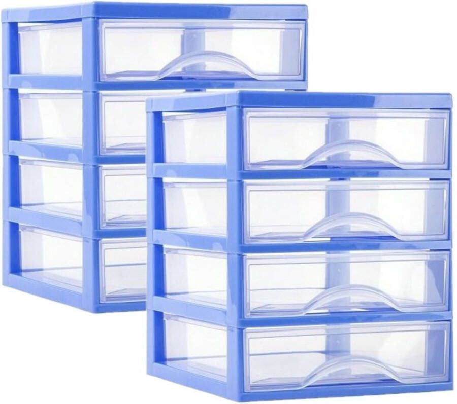 PLASTICFORTE Ladeblokje bureau organizer 2x lades blauw transparant L18 x B21 x H23 cm plastic
