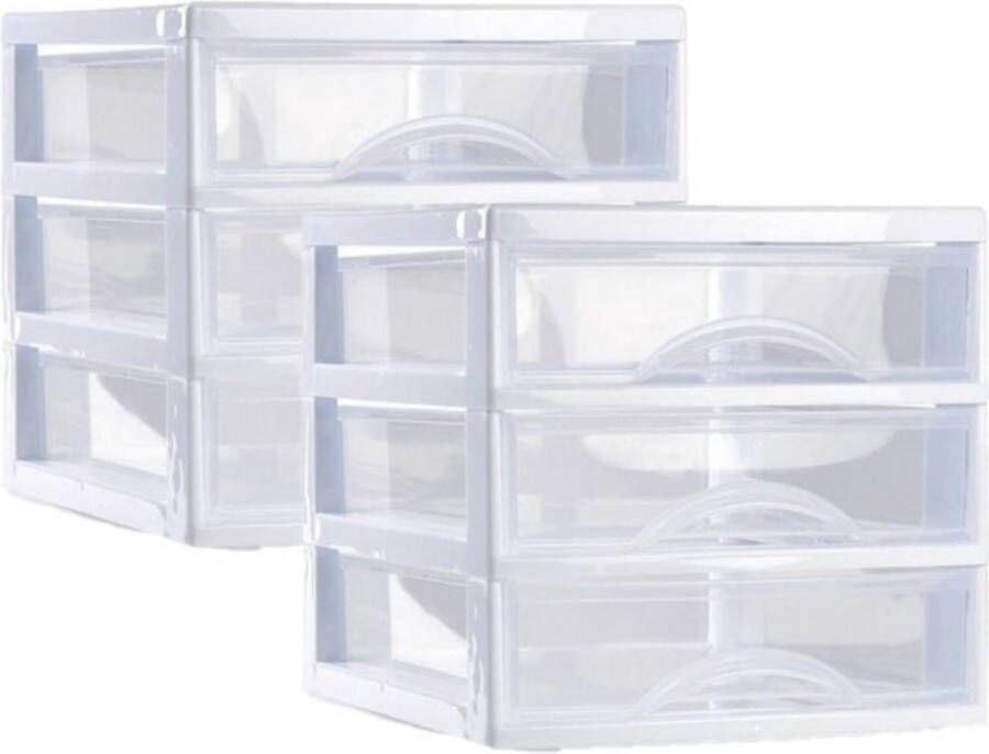 PLASTICFORTE Ladeblokje bureau organizer 2x lades wit transparant L18 x B21 x H17 cm plastic