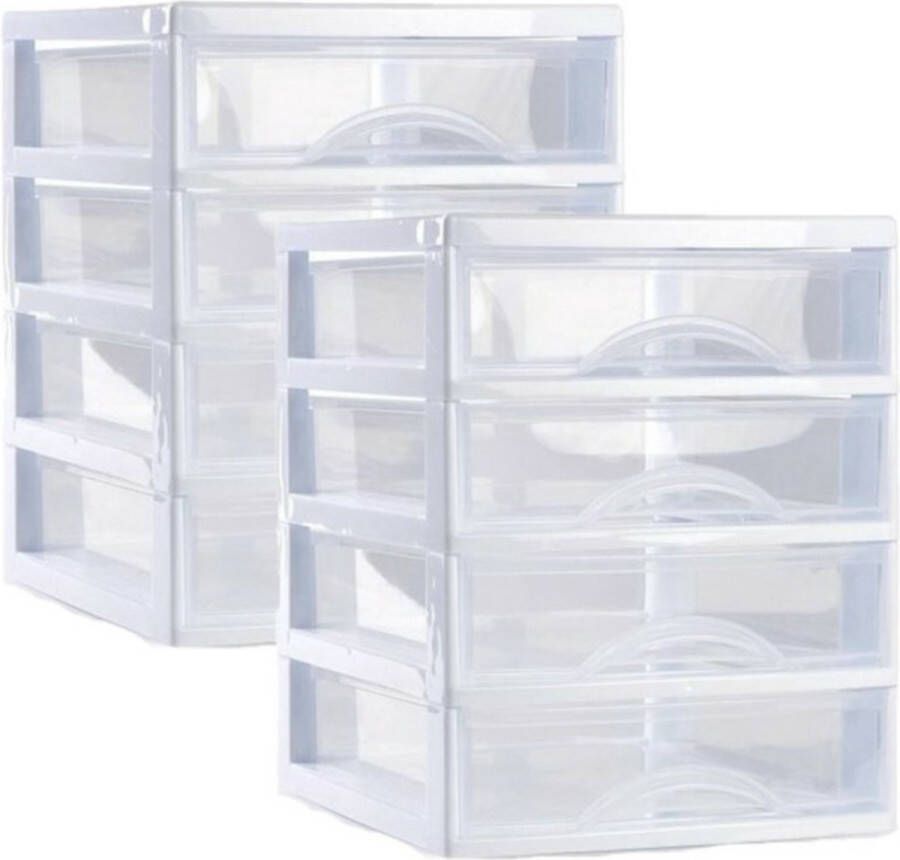 PLASTICFORTE Ladeblokje bureau organizer 2x lades wit transparant L18 x B21 x H23 cm plastic