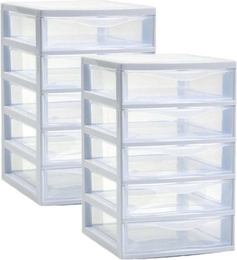 PLASTICFORTE Ladeblokje bureau organizer 2x lades wit transparant L18 x B21 x H28 cm plastic