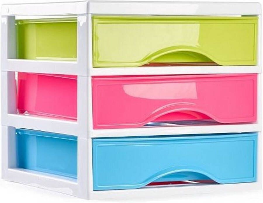 Forte Plastics Plasticforte Ladeblokje bureau organizer 3x lades multi colour L18 x B21 x H17 cm plastic Ladeblok