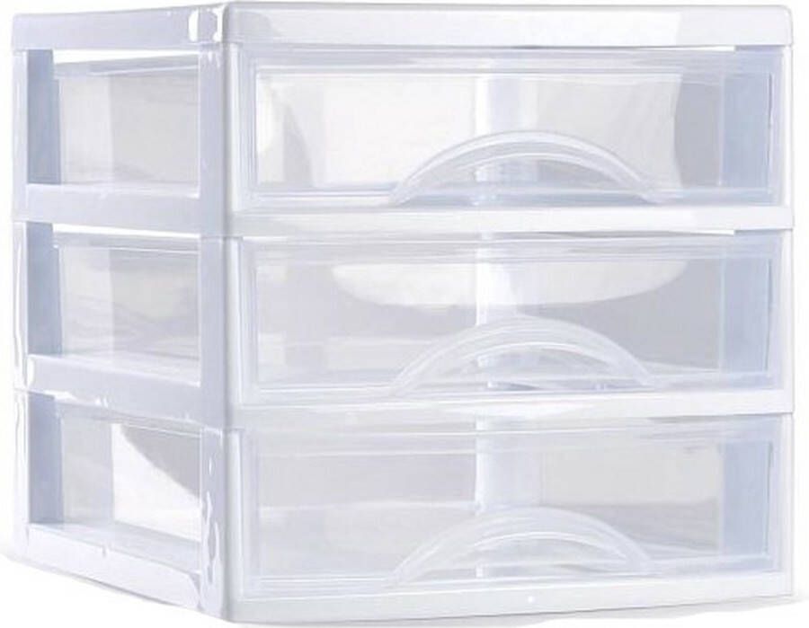 Forte Plastics Plasticforte Ladeblokje bureau organizer 3x lades wit transparant L18 x B21 x H17 cm plastic Ladeblok