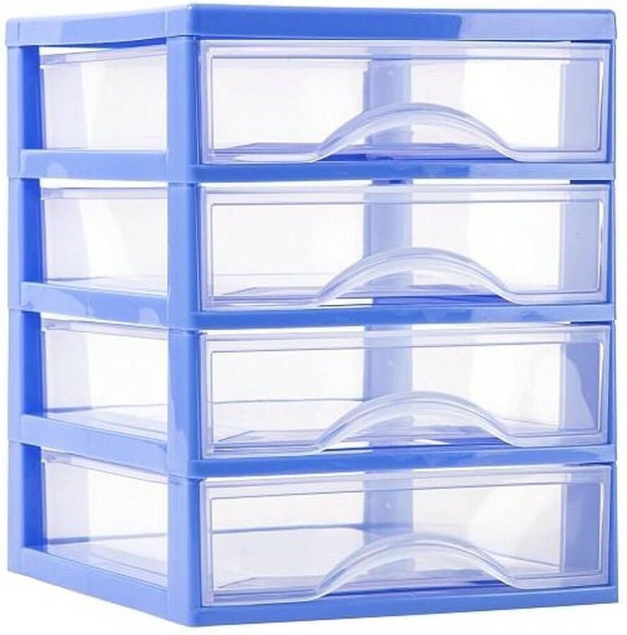 Forte Plastics Plasticforte Ladeblokje bureau organizer 4x lades blauw transparant L18 x B21 x H23 cm plastic Ladeblok