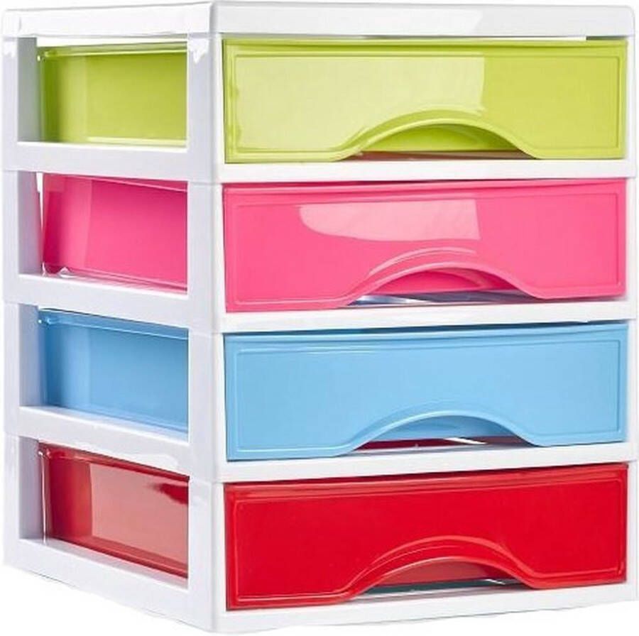 Forte Plastics Plasticforte Ladeblokje bureau organizer 4x lades multi colour L18 x B21 x H23 cm plastic Ladeblok