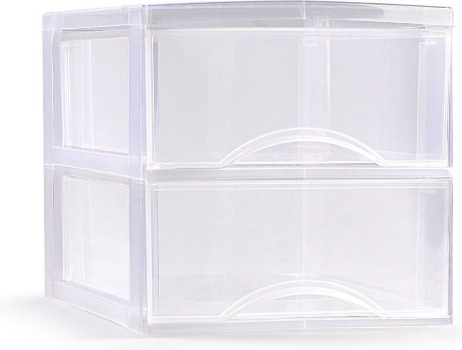 Forte Plastics Plasticforte Ladeblokje bureau organizer 2x lades transparant L26 x B36 x H25 cm Ladeblok
