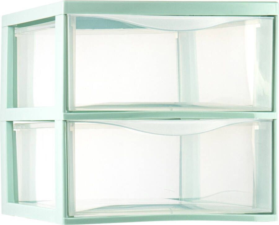 Forte Plastics Plasticforte Ladeblokje bureau organizer 2x lades transparant mintgroen L26 x B36 x H25 cm Ladeblok