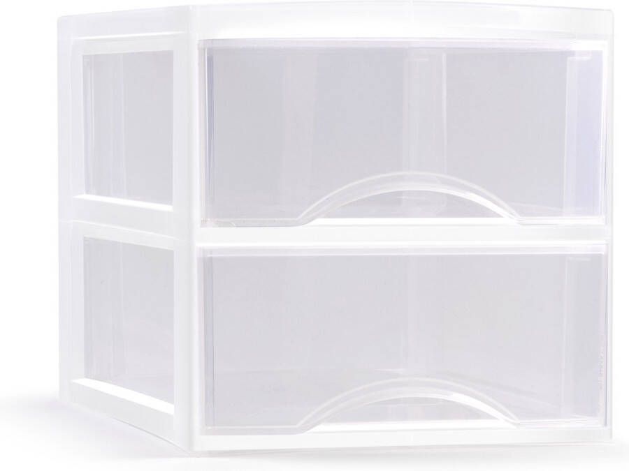 Forte Plastics Plasticforte Ladeblokje bureau organizer 2x lades transparant wit L26 x B36 x H25 cm Ladeblok