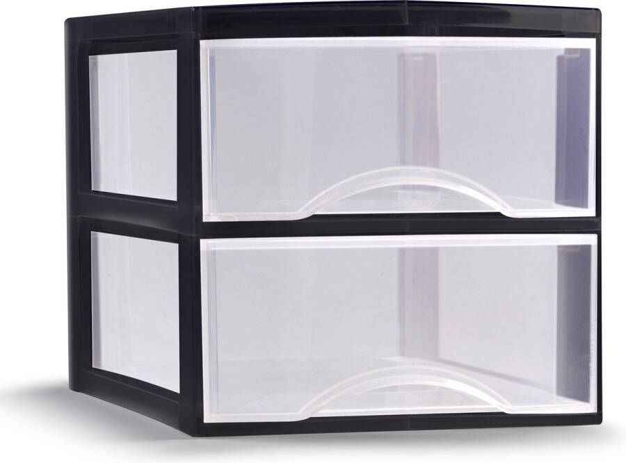 Forte Plastics Plasticforte Ladeblokje bureau organizer 2x lades transparant zwart L26 x B36 x H25 cm Ladeblok