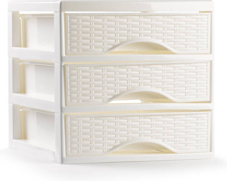 Forte Plastics Plasticforte Ladeblokje bureau organizer met 3x lades ivoor wit L18 x B23 x H17 cm Ladeblok