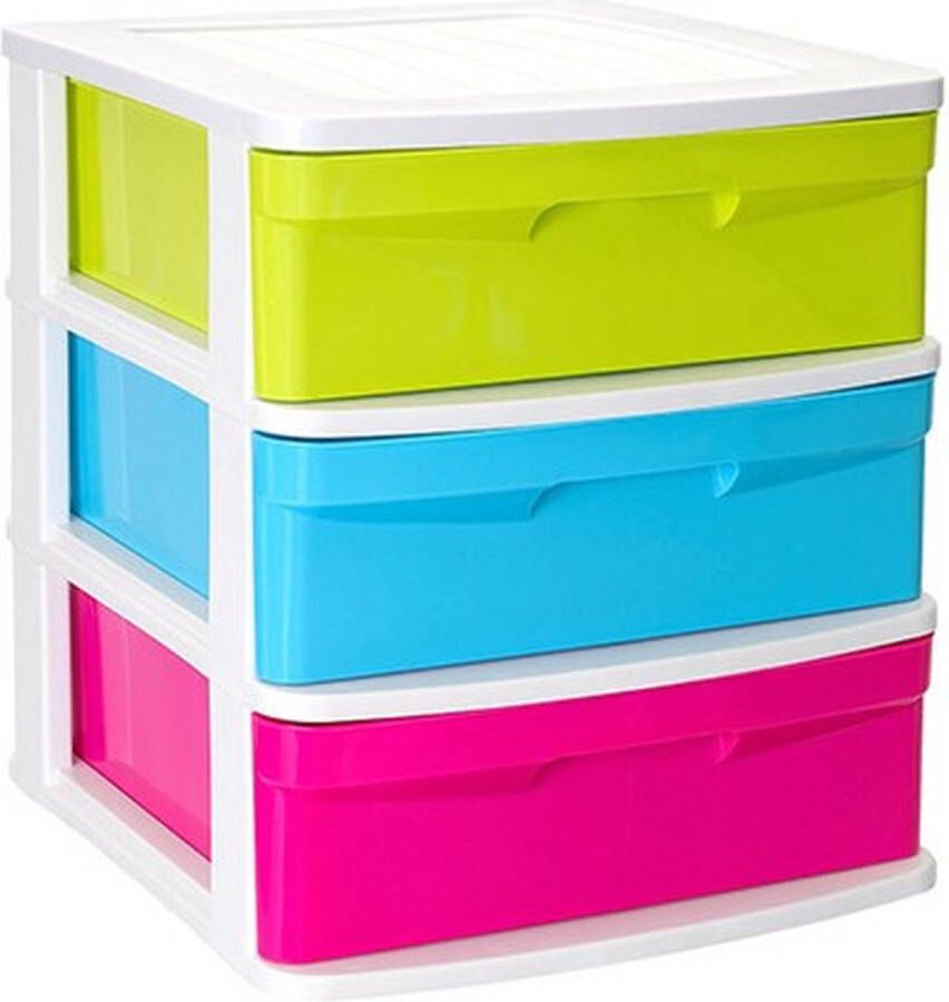 PLASTICFORTE Ladeblokje bureau organizer met 3x lades multi kleuren L39 x B40 x H49 cm plastic Opruimen opbergen laatjes