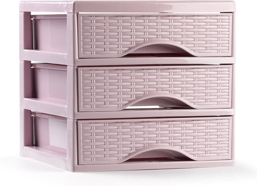 Forte Plastics Plasticforte Ladeblokje bureau organizer met 3x lades roze L18 x B23 x H17 cm Ladeblok