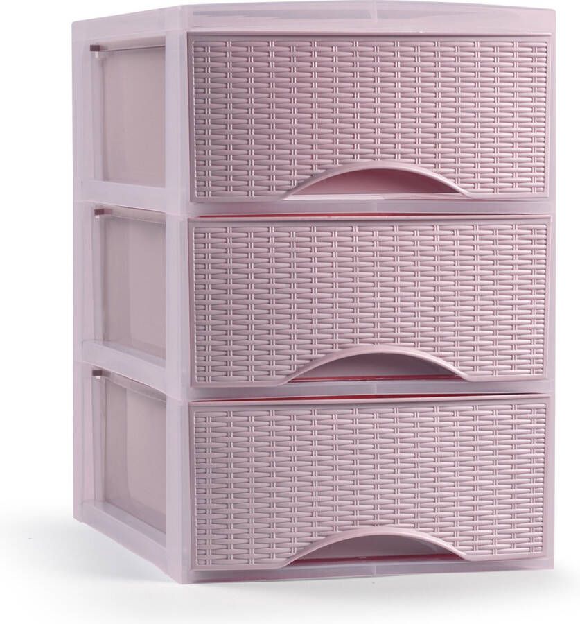 Forte Plastics Plasticforte Ladeblokje bureau organizer 3x lades roze L18 x B25 x H33 cm Ladeblok