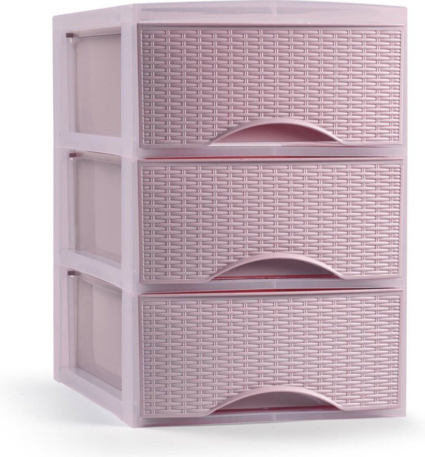 Forte Plastics Plasticforte Ladeblokje bureau organizer 3x lades roze L18 x B25 x H25 cm Ladeblok