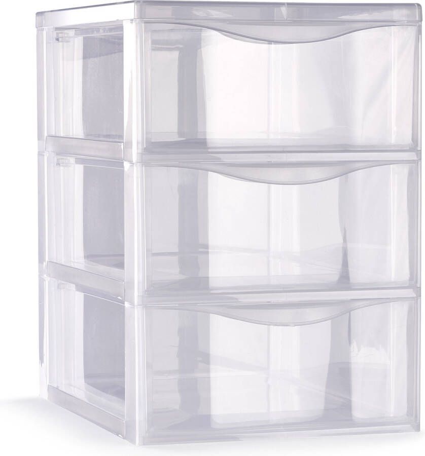 Forte Plastics Plasticforte Ladeblokje bureau organizer 3x lades transparant L18 x B25 x H25 cm Ladeblok