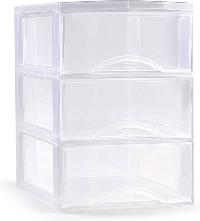 Forte Plastics Plasticforte Ladeblokje bureau organizer 3x lades transparant L26 x B37 x H37 cm Ladeblok