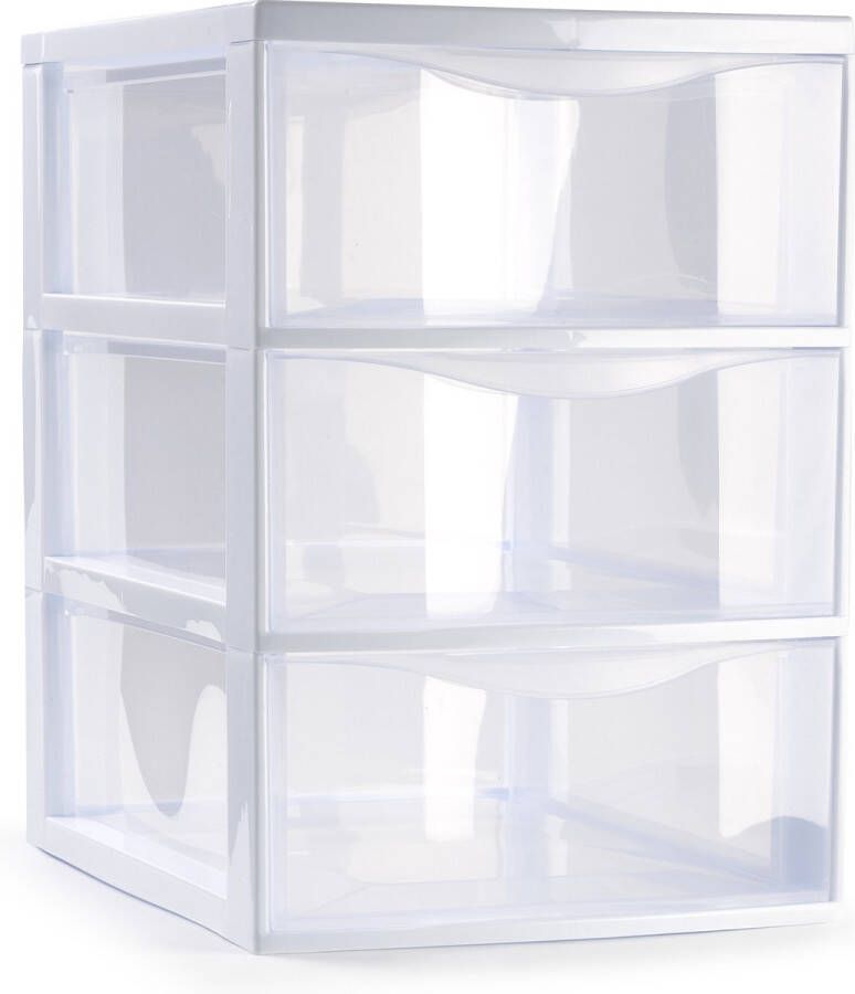 Forte Plastics Plasticforte Ladeblokje bureau organizer 3x lades transparant wit L18 x B25 x H25 cm Ladeblok