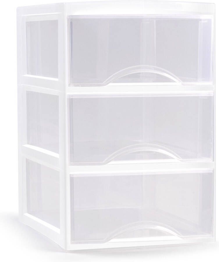 Forte Plastics Plasticforte Ladeblokje bureau organizer 3x lades transparant wit L18 x B25 x H25 cm Ladeblok