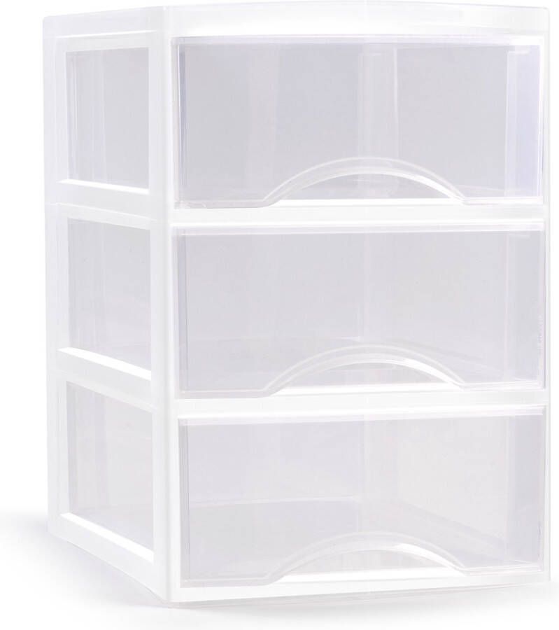 Forte Plastics Plasticforte Ladeblokje bureau organizer 3x lades transparant wit L26 x B37 x H37 cm Ladeblok