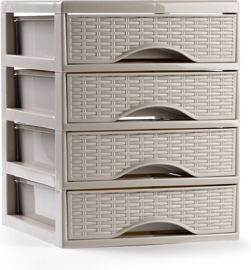 Forte Plastics Plasticforte Ladeblokje bureau organizer met 4x lades beige L18 x B21 x H23 cm Ladeblok