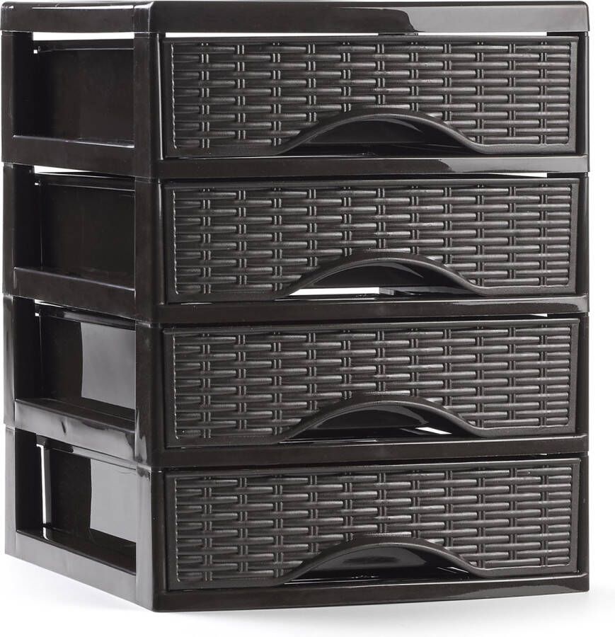 Forte Plastics Plasticforte Ladeblokje bureau organizer met 4x lades donkerbruin L18 x B21 x H23 cm Ladeblok