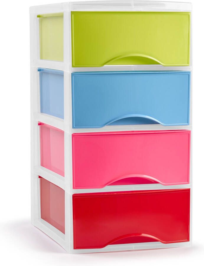 Forte Plastics Plasticforte Ladeblokje bureau organizer 4x lades gekleurdA L26 x B37 x H49 cm Ladeblok