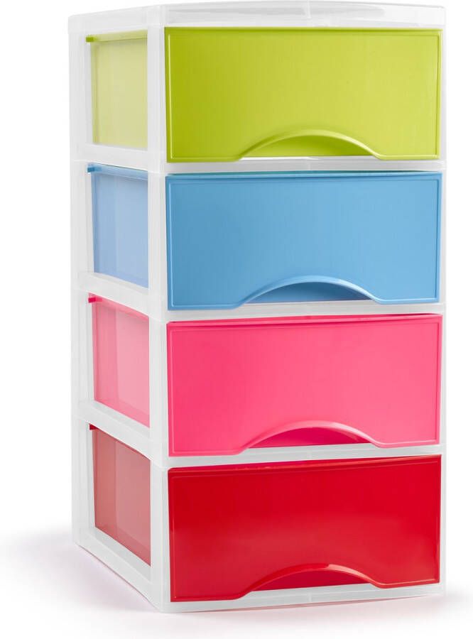 Forte Plastics Plasticforte Ladeblokje bureau organizer 4x lades multi kleur L18 x B25 x H33 cm Ladeblok