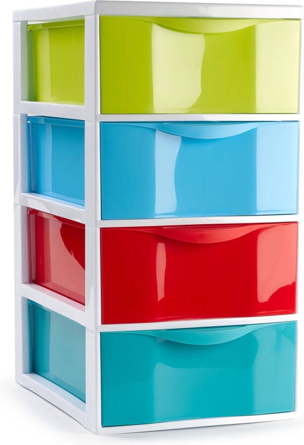 Forte Plastics Plasticforte Ladeblokje bureau organizer 4x lades multi kleuren L18 x B25 x H33 cm Ladeblok