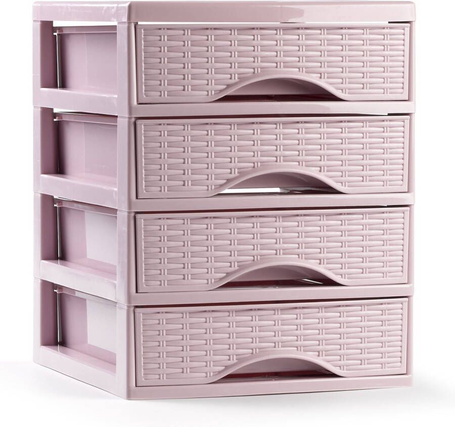 Forte Plastics Plasticforte Ladeblokje bureau organizer met 4x lades roze L18 x B21 x H23 cm Ladeblok
