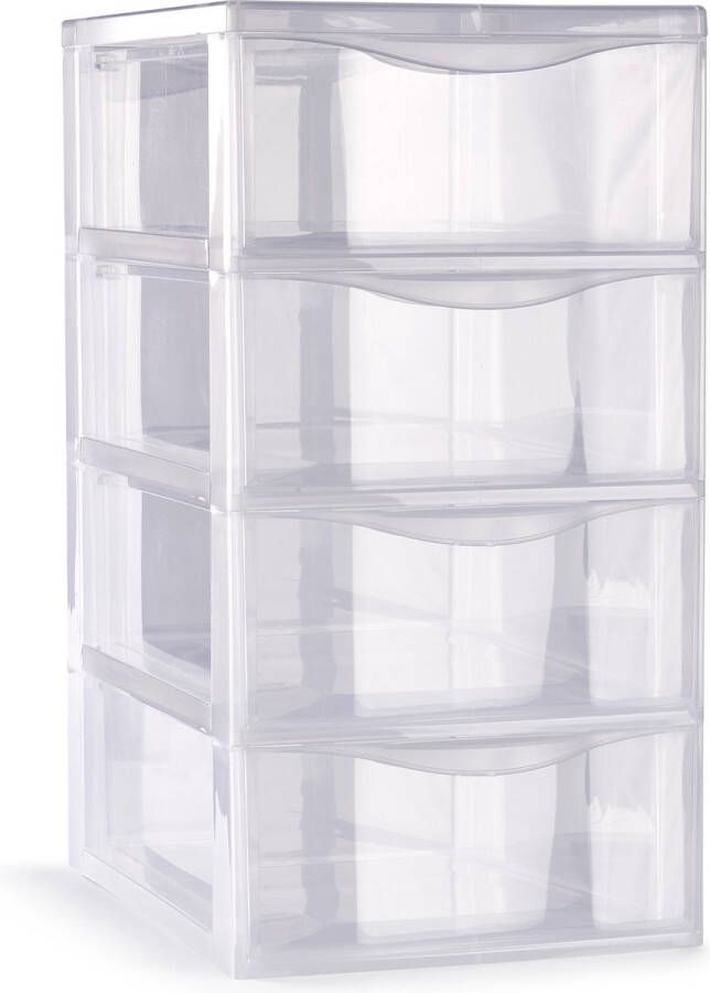 Forte Plastics Plasticforte Ladeblokje bureau organizer 4x lades transparant L18 x B25 x H33 cm Ladeblok