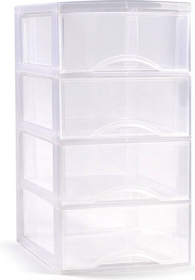 Forte Plastics Plasticforte Ladeblokje bureau organizer 4x lades transparantA L26 x B37 x H49 cm Ladeblok