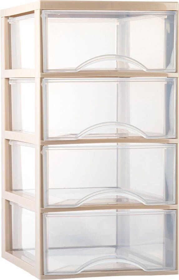 Forte Plastics Plasticforte Ladeblokje bureau organizer 4x lades transparant beige L26 x B36 x H49 cm Ladeblok