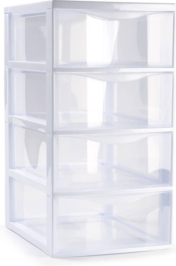 Forte Plastics Plasticforte Ladeblokje bureau organizer 4x lades transparant wit L18 x B25 x H33 cm Ladeblok