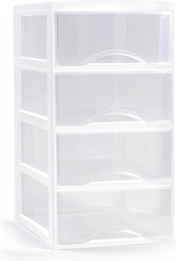 Forte Plastics Plasticforte Ladeblokje bureau organizer 4x lades transparant wit L26 x B36 x H49 cm Ladeblok