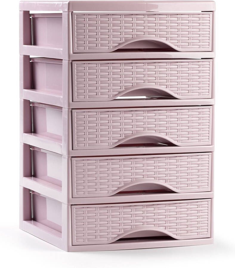 Forte Plastics Plasticforte Ladeblokje bureau organizer met 5x lades roze L18 x B21 x H28 cm Ladeblok