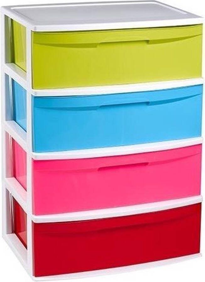 PLASTICFORTE Ladekast organizer met 4 lades wit multi kleuren 40 x 56 x 80 cm Ladekasten organisers kantoor