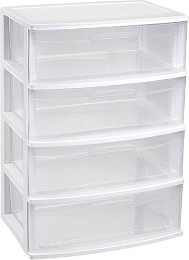 PLASTICFORTE Ladekast organizer met 4 lades wit transparant 40 x 56 x 80 cm Ladekasten organisers kantoor