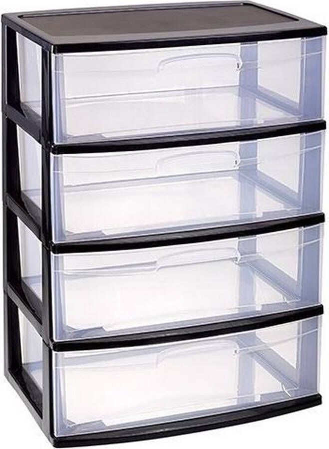 PLASTICFORTE Ladekast organizer met 4 lades zwart transparant 40 x 56 x 80 cm Ladekasten organisers kantoor
