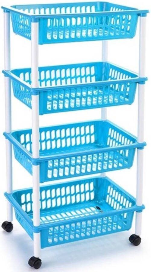 PLASTICFORTE Lichtblauwe opberg trolley roltafel met 4 manden 40 x 50 x 85 cm Etagewagentje karretje met opbergkratten
