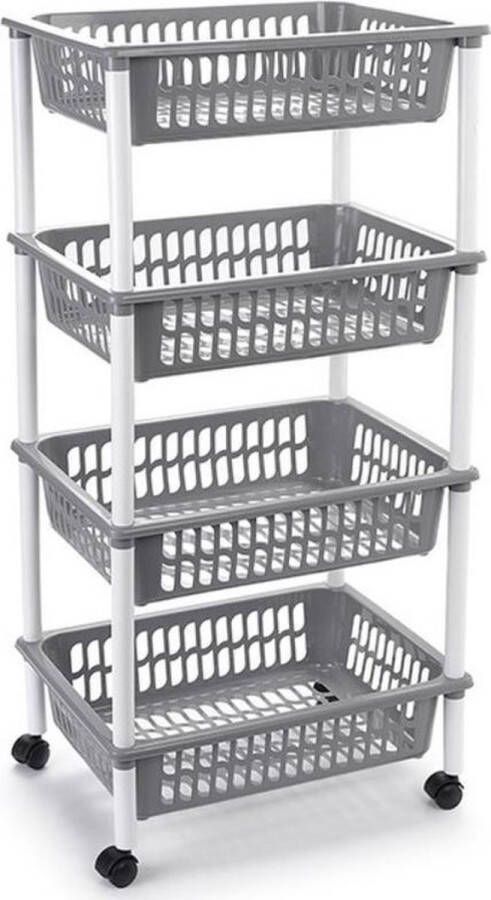 PLASTICFORTE Lichtgrijze opberg trolley roltafel met 4 manden 40 x 50 x 85 cm Etagewagentje karretje met opbergkratten