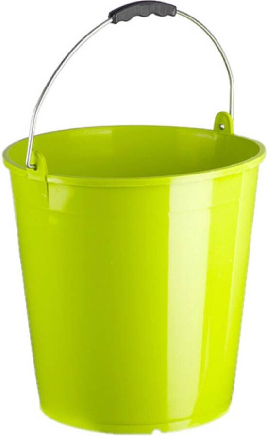 Forte Plastics Set van 2x stuks lime groene schoonmaakemmers huishoudemmers 15 liter 32 x 31 cm Kunststof emmers met metalen hengsel