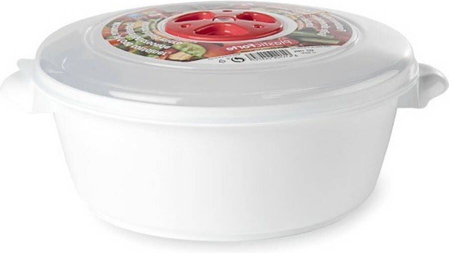 PLASTICFORTE Magnetronschaal met deksel ventiel 1 liter wit kunststof BPA vrij keukenhulpmiddelen