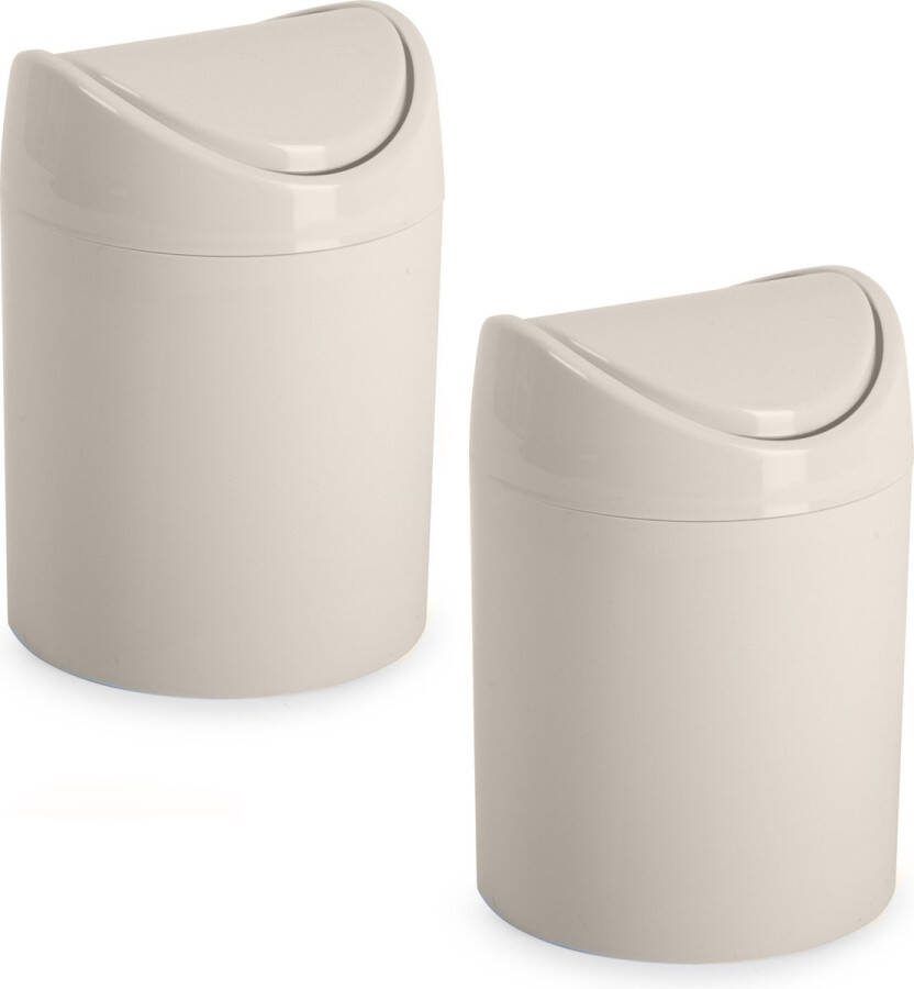 Forte Plastics Plasticforte mini prullenbakje 2x beige kunststof klepdeksel keuken aanrecht 12 x 17 cm Prullenbakken
