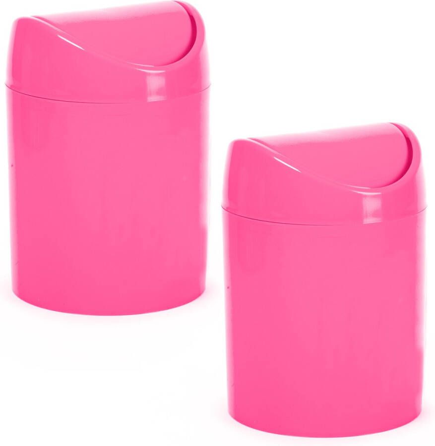 Forte Plastics Plasticforte mini prullenbakje 2x fuchsia roze kunststof keuken aanrecht 12 x 17 cm Prullenbakken